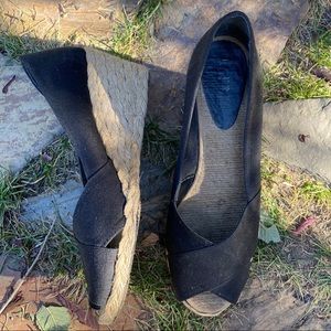 Ralph Lauren Black Open Toe Wedge Espadrilles Sz 9